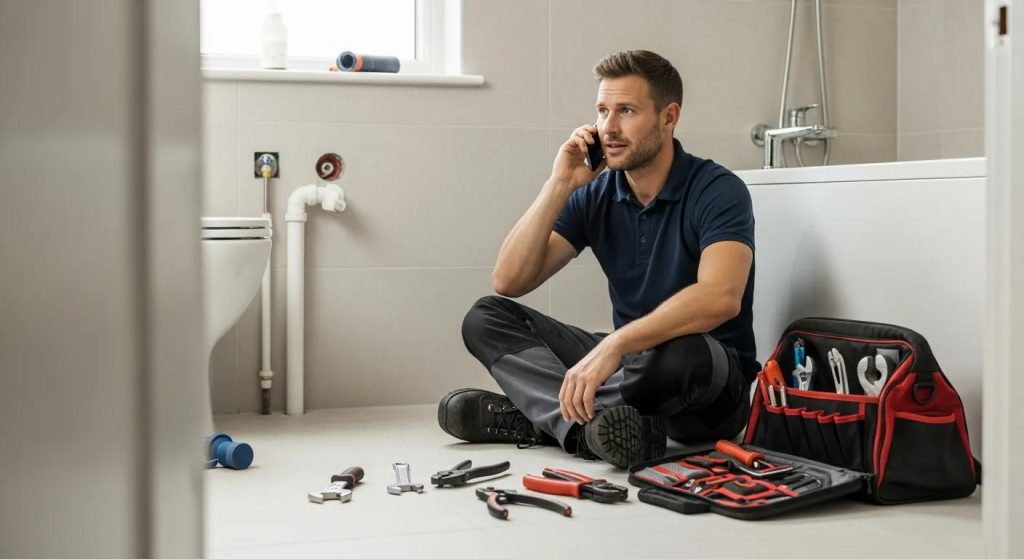 Construction manager reviewing project documents with a client